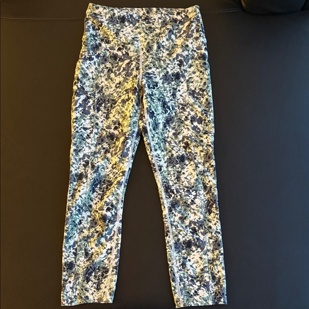Balance Collection Leggings Green and Gray Patterned with Pockets Size Small